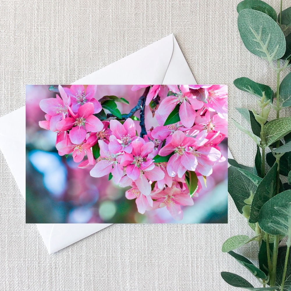 Pink Note Card with Cherry Blossom Design, Set of 10